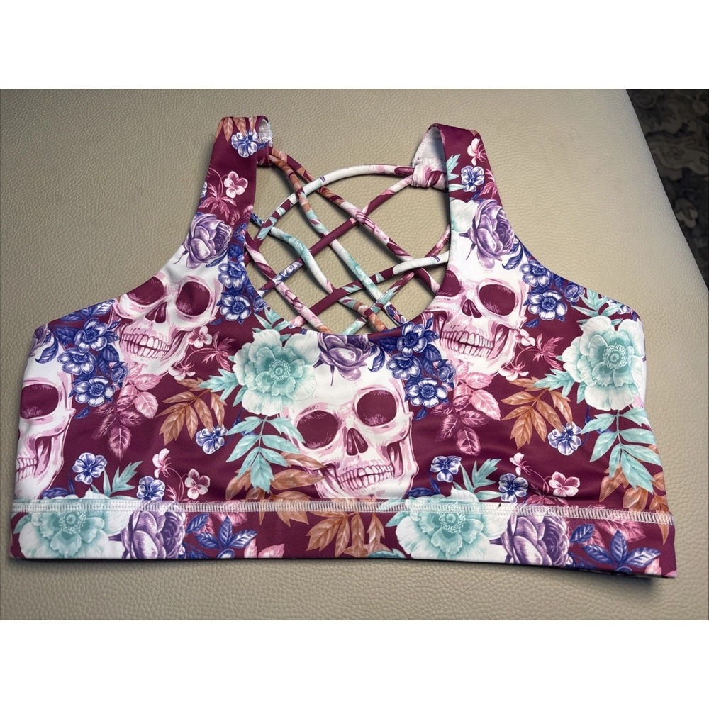Medium Constantly Varied Gear Sports Bra Butterfly Knockout Design Skulls EUC